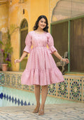 Juniper Blush Pink Bloom Fit & Flare Short Dress | Grocsy