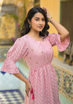 Juniper Blush Pink Bloom Fit & Flare Short Dress | Grocsy