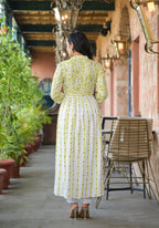 Juniper Off White & Lime Floral Printed Viscose Kurta With Sequins & Thread Work | Grocsy