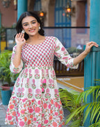 Juniper Off Lime Floral Printed Cotton Short Dress With Doris | Grocsy