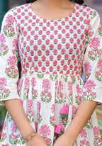 Juniper Women's Off Lime Floral Printed Cotton Short Dress With Doris | Grocsy