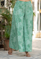 Juniper Green Ethnic Motif Printed Viscose Kurta Palazzo And Dupatta Set With Thread Work & Sequins | Grocsy