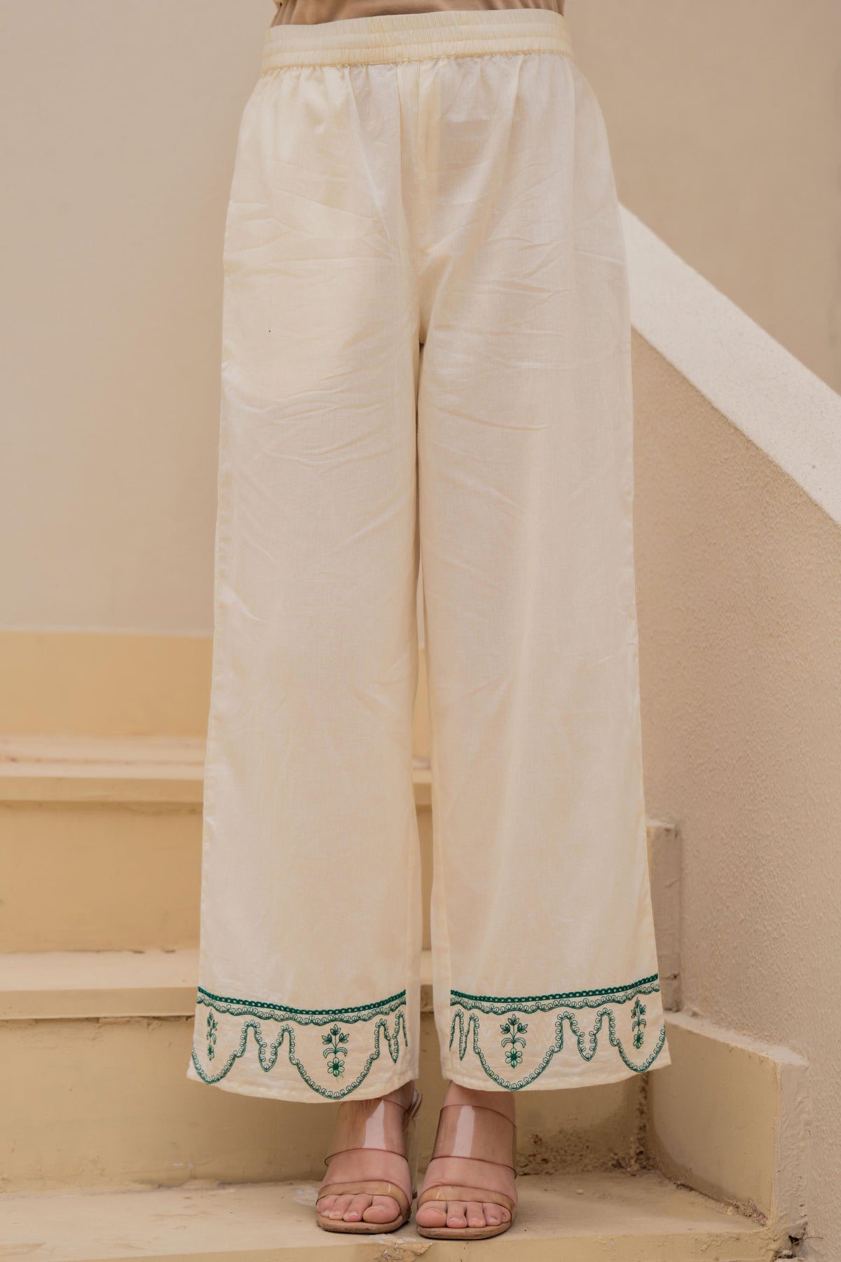 Juniper Off-white Anarkali Kurta Set with Green Embroidery and Organza Dupatta | Grocsy