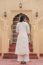 Juniper Off White & Red Solid Cotton Kurta & Pant Set With Dupatta | Grocsy