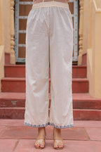 Juniper Off White & Indigo Blue Floral Embroidered Ethnic Suit Set with Dupatta | Grocsy