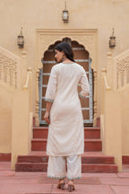Juniper Off White & Green Floral Embroidered Ethnic Suit Set With Dupatta | Grocsy