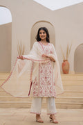 Juniper Off White & Red Floral Embroidered Ethnic Suit Set With Dupatta | Grocsy