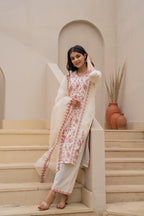 Juniper Off White & Red Floral Embroidered Ethnic Suit Set With Dupatta | Grocsy