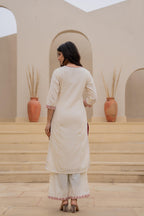 Juniper Off White & Red Floral Embroidered Ethnic Suit Set with Dupatta | Grocsy
