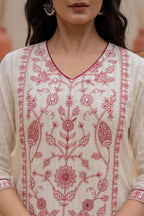 Juniper Off White & Red Floral Embroidered Ethnic Suit Set with Dupatta | Grocsy