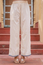 Juniper Off White & Navy Blue Embroidered Straight Kurta Set with Contrast Detailing | Grocsy