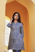 Juniper Blue Ethnic Motif Printed Viscose Tunic With Buttons | Grocsy