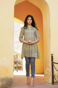 Juniper Green Ethnic Motif Printed Viscose Tunic With Buttons | Grocsy
