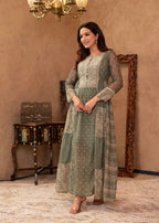 Juniper Green Floral Embroidered Cotton Dress with Tassels & Denim Look | Grocsy
