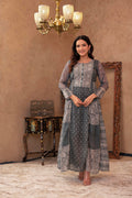 Juniper Grey Floral Embroidered Cotton Dress with Tassels & Denim Look | Grocsy