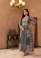 Juniper Grey Floral Embroidered Cotton Dress With Tassels & Denim Look | Grocsy