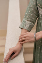 Juniper Sage Green Embroidered Flared Maxi Dress with Inner Slip and Button-Down Detailing | Grocsy