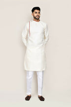 Joban Fashion Cream Colored Jacquard Fabric Kurta With Straight Fit Pant | Grocsy