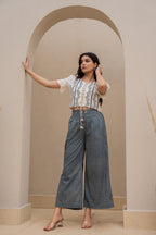 Juniper White Embroidered Crop Top With Grey Wide Leg Pants | Grocsy