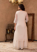 Juniper White Chanderi Mirror Embroidered Kurta with Gota Lace & Glitter Work | Grocsy