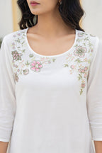 Juniper White Solid Viscose Tunic With Thread Work | Grocsy