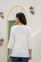 Juniper White Solid Viscose Tunic With Thread Work | Grocsy