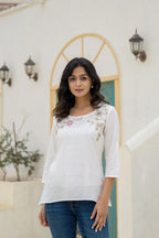 Juniper White Solid Viscose Tunic With Thread Work | Grocsy