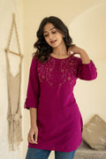 Juniper Plum Embroidered Tunic Top with Button Detailing | Grocsy