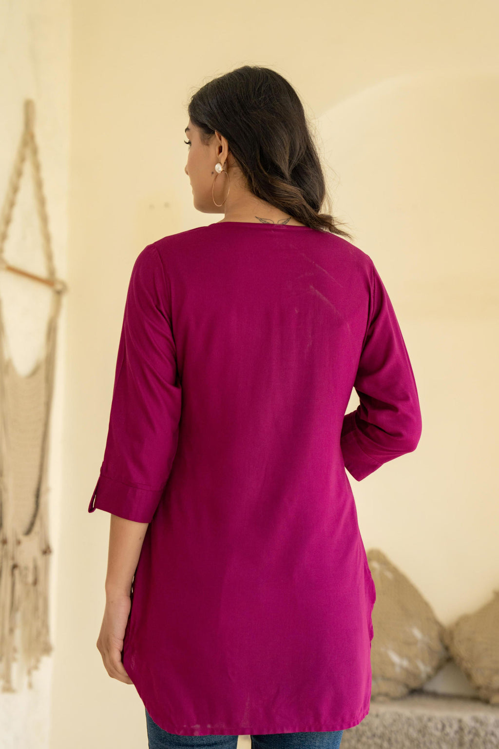 Juniper Plum Embroidered Tunic Top with Button Detailing | Grocsy