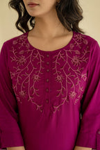 Juniper Plum Embroidered Tunic Top with Button Detailing | Grocsy