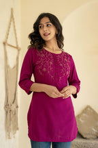 Juniper Plum Embroidered Tunic Top with Button Detailing | Grocsy