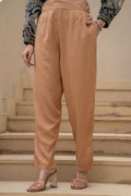 Juniper Beige Solid Viscose Pants | Grocsy
