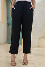 Juniper Black Solid Viscose Pants | Grocsy
