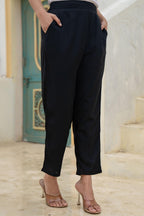 Juniper Black Solid Viscose Pants | Grocsy