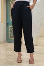 Juniper Black Solid Viscose Pants | Grocsy
