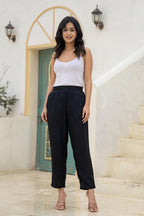 Juniper Black Solid Viscose Pants | Grocsy