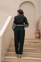Juniper Bottle Green Solid Viscose Pants | Grocsy