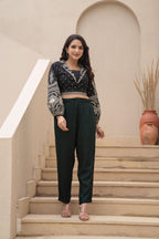 Juniper Bottle Green Solid Viscose Pants | Grocsy