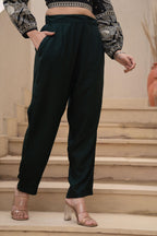 Juniper Bottle Green Solid Viscose Pants | Grocsy