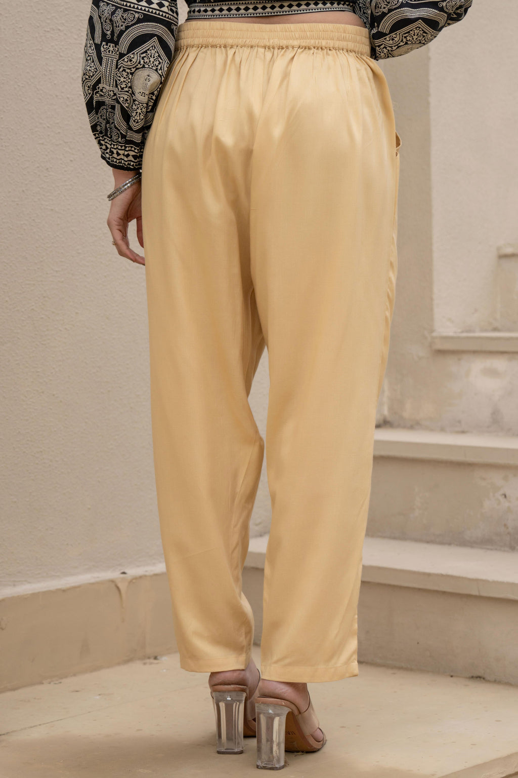 Juniper Gold Solid Viscose Pants | Grocsy