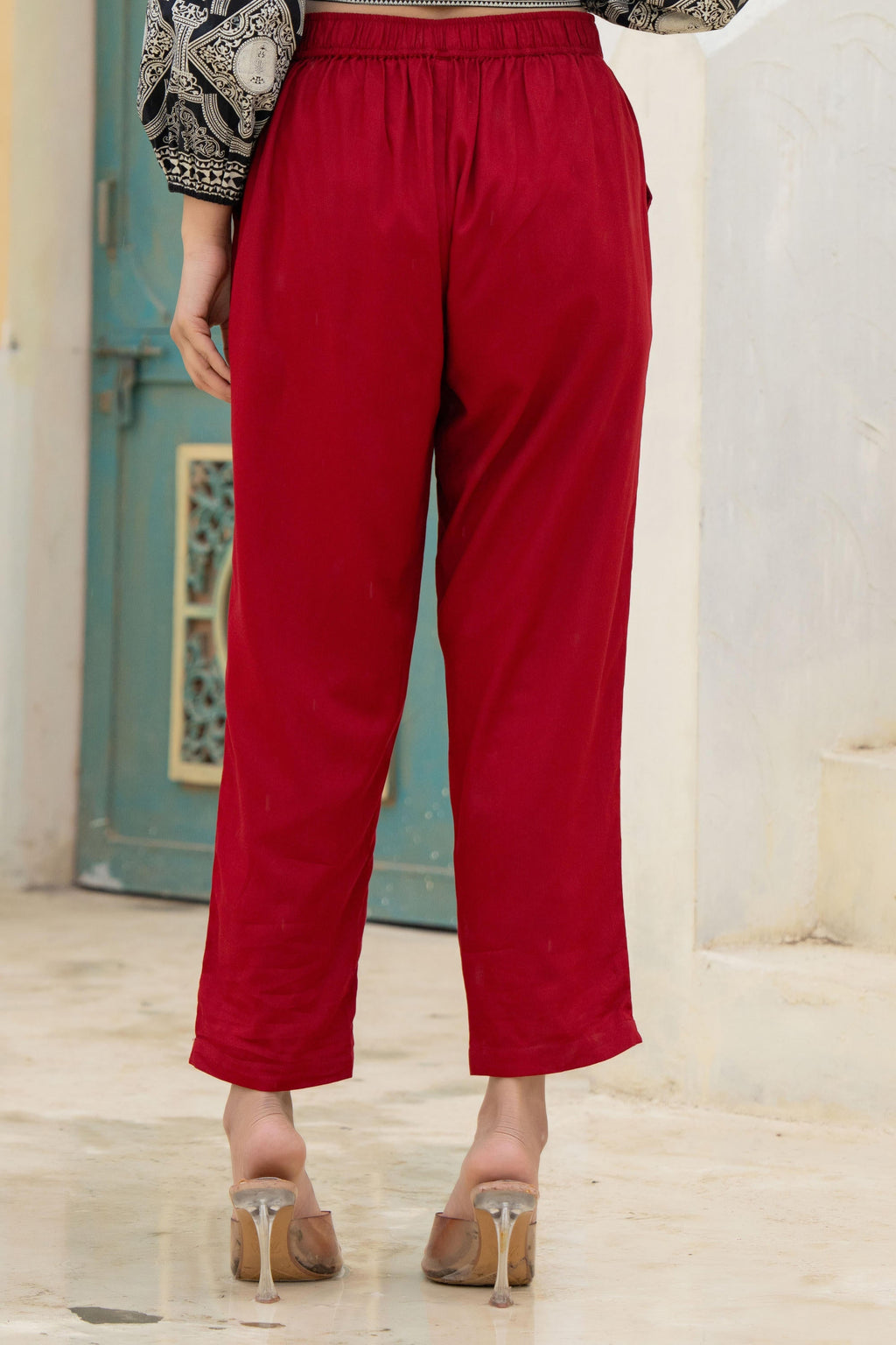 Juniper Maroon Solid Viscose Pants | Grocsy