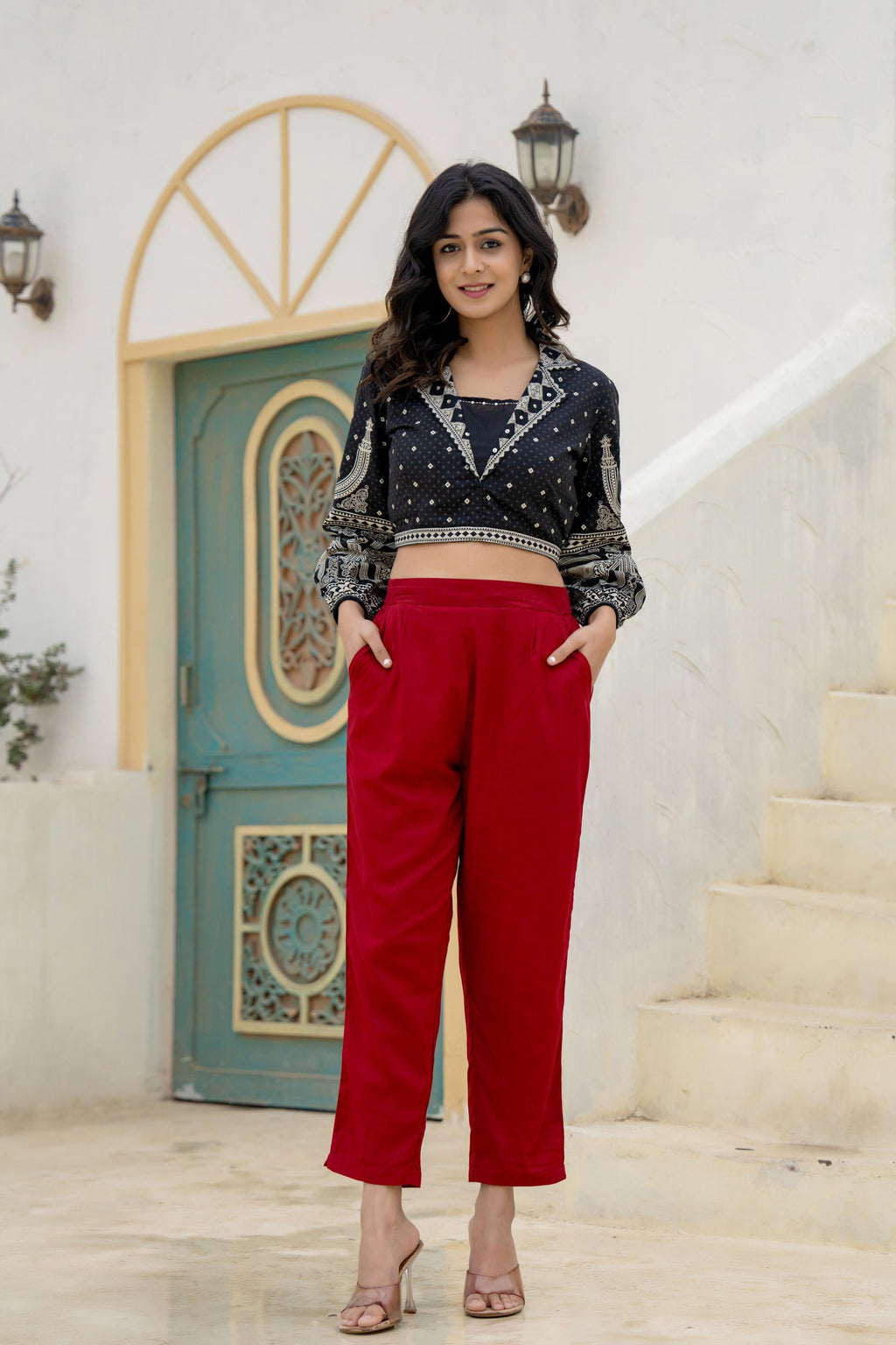 Juniper Maroon Solid Viscose Pants | Grocsy