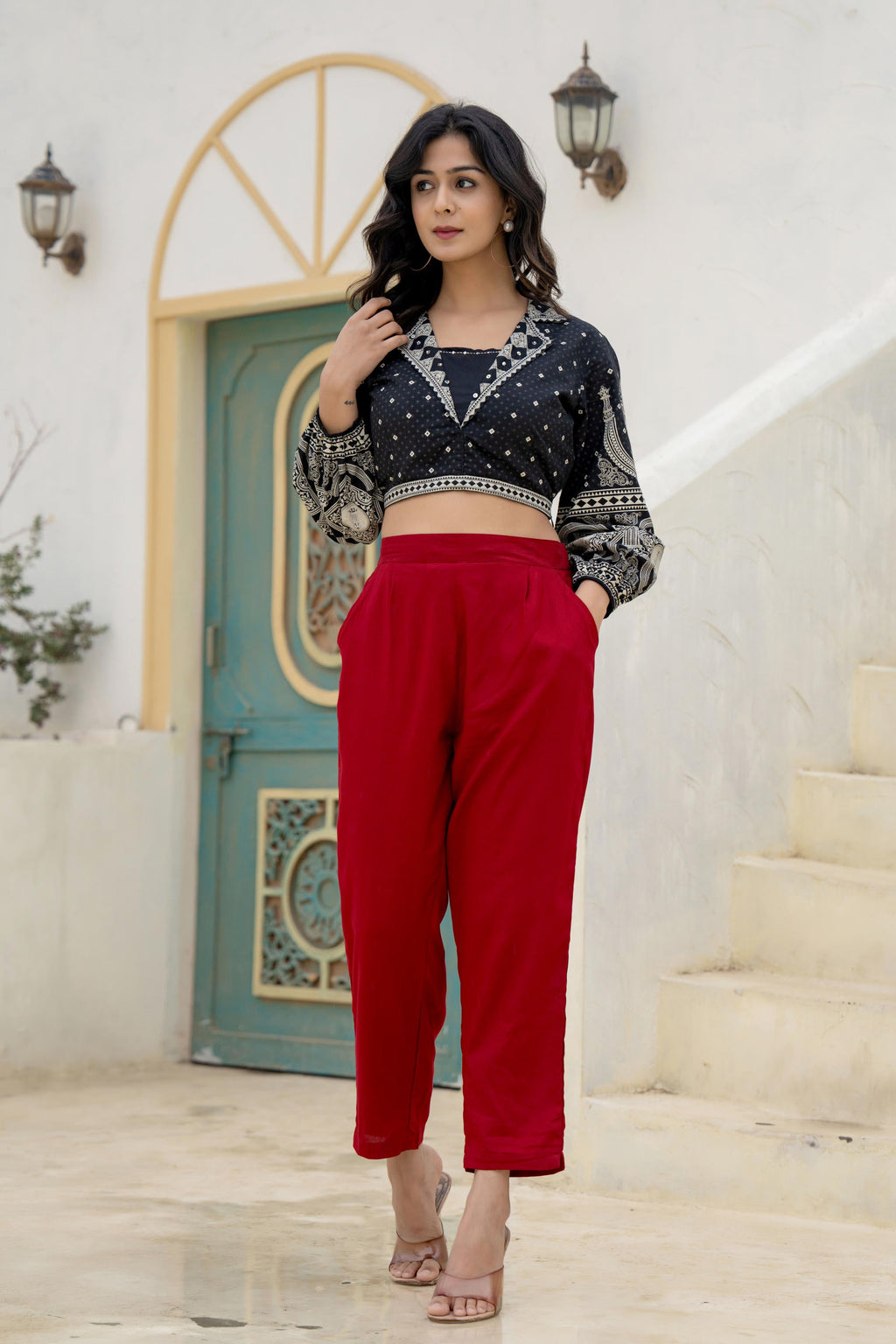 Juniper Maroon Solid Viscose Pants | Grocsy