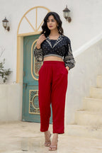 Juniper Maroon Solid Viscose Pants | Grocsy