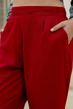 Juniper Maroon Solid Viscose Pants | Grocsy