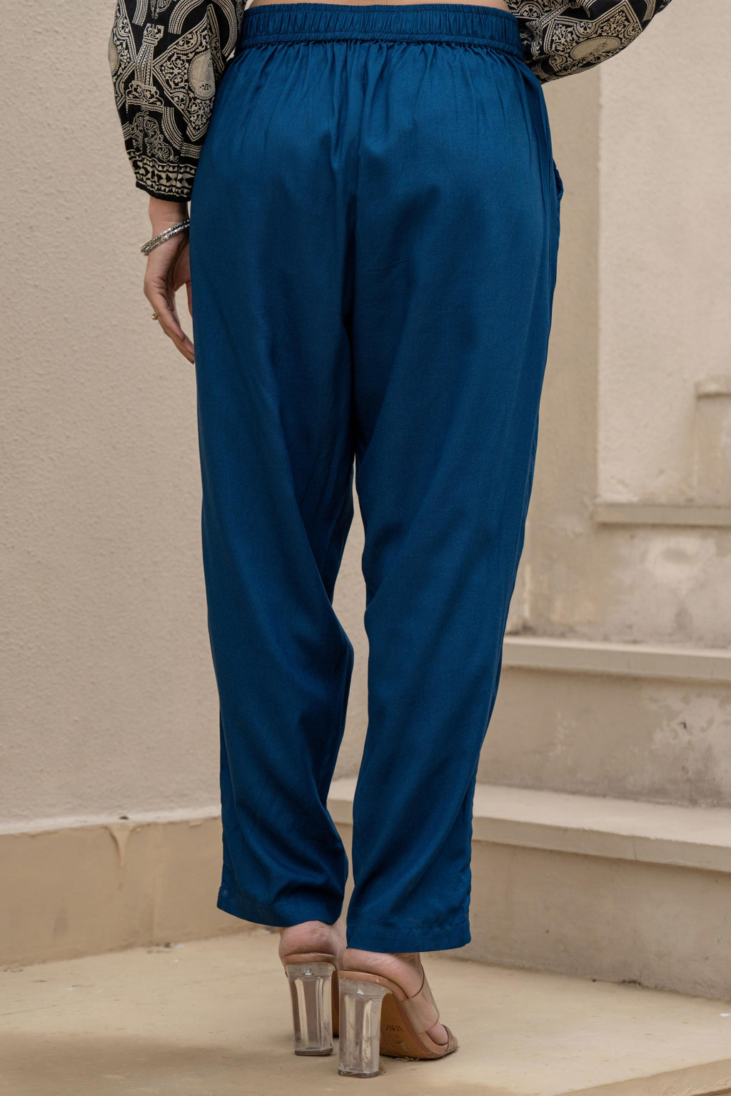 Juniper Navy Solid Viscose Pants | Grocsy