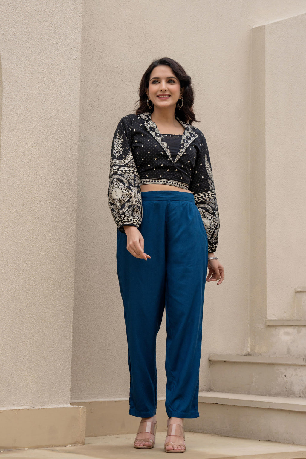 Juniper Navy Solid Viscose Pants | Grocsy