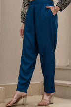 Juniper Navy Solid Viscose Pants | Grocsy