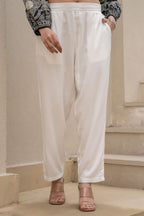 Juniper White Solid Viscose Pants | Grocsy