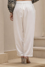 Juniper White Solid Viscose Pants | Grocsy